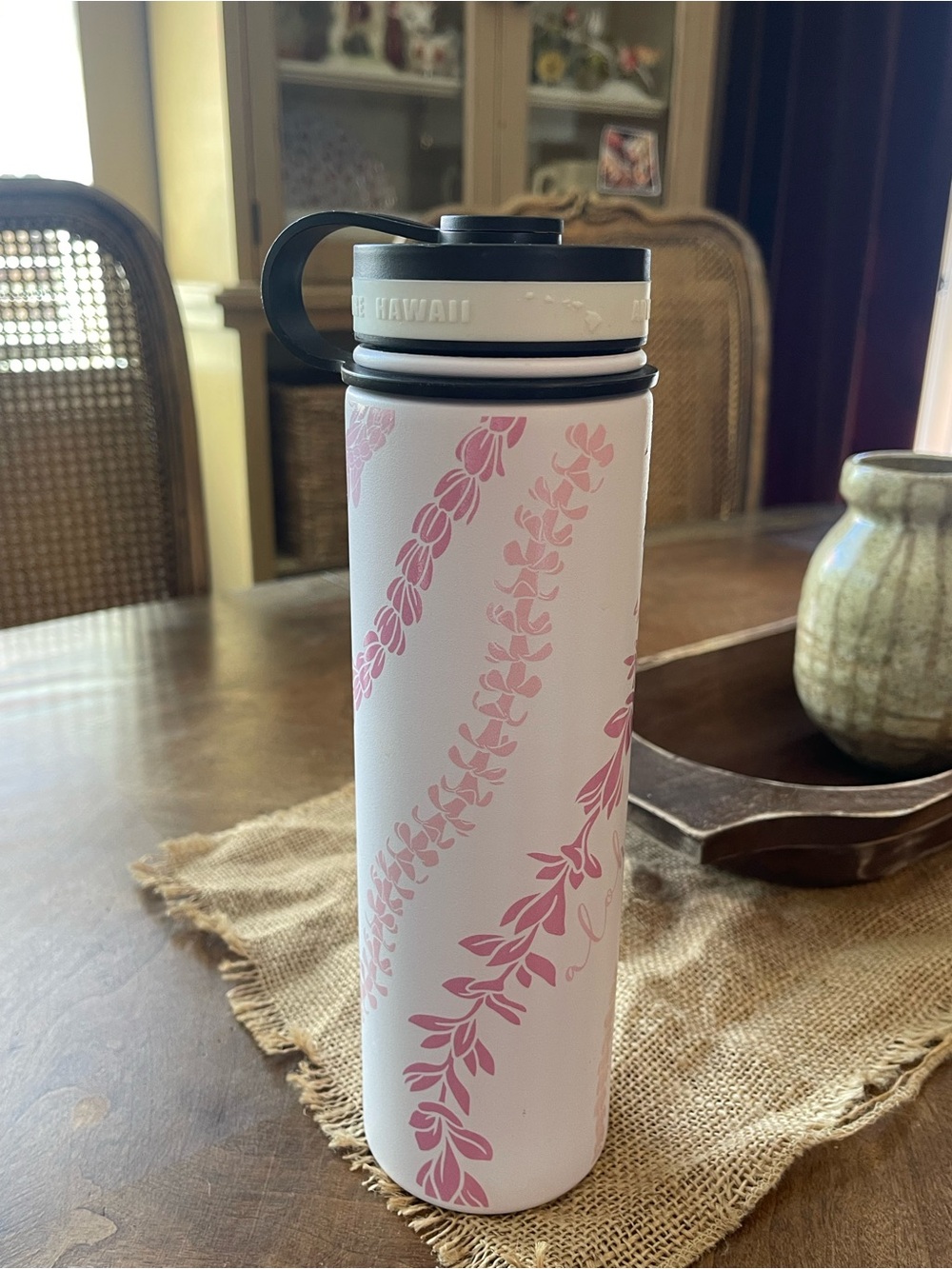 White & Pink Floral Insulated Water Bottle by